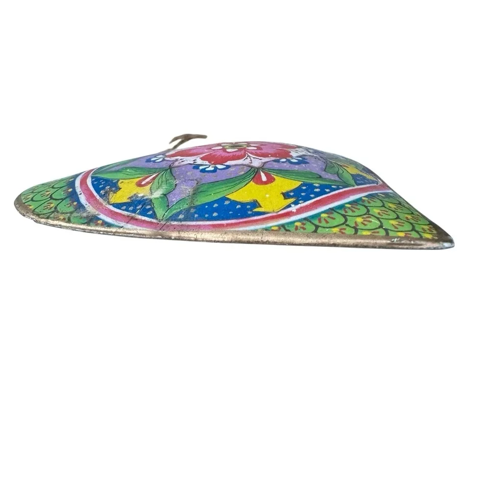 Large Metal Colorful Hand Painted Metal 2 Side 3D Hanging Heart Ornament Boho 4